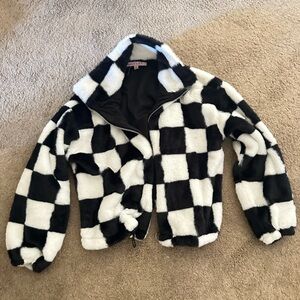 Crave Fame Black and White Checkered Puffer Jacket